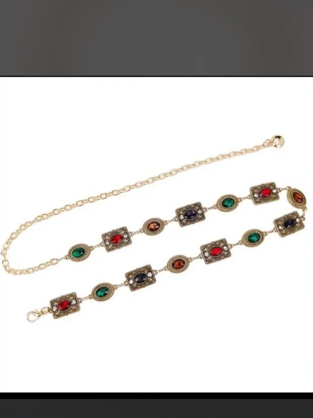 Gold Multicolor Gemstone Chain Belt - Women Accessories
